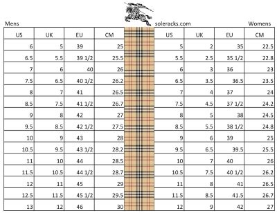 burberry shoes chart|Burberry size chart uk.